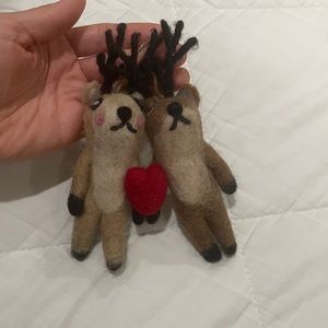 Pottery Barn Reindeer Heart Wool Felt Ornament Christmas Tree  NWT